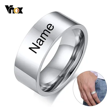 

Vnox 8mm Classic Plain Ring for Men Personalize Name Glossy Stainless Steel Wedding Band Casual Male Alliance