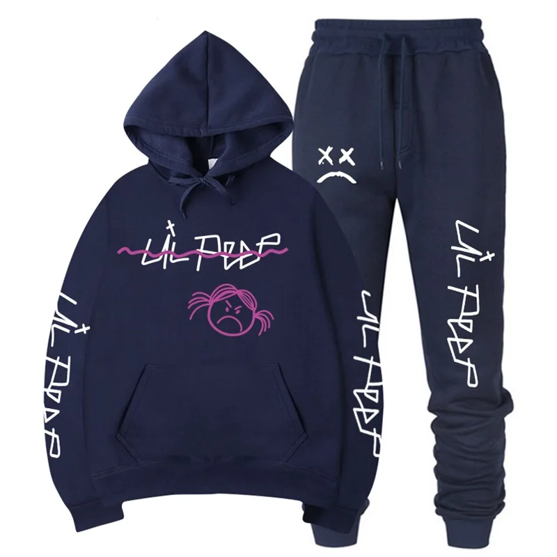 RIP Lil Peep Толстовка наборы для мужчин/женщин зимние теплые флисовые толстовки+ тренировочные брюки костюмы Harajuku Хип-хоп Пуловер толстовки
