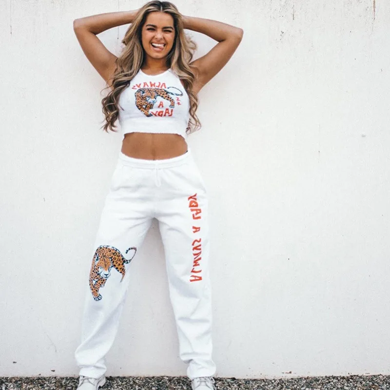 

HOUZHOU Sweatpants Women 2020 Summer Sweat Pants Women Joggers Cheetah Print Trousers Women Fashion Streetwear Hippie Jogger