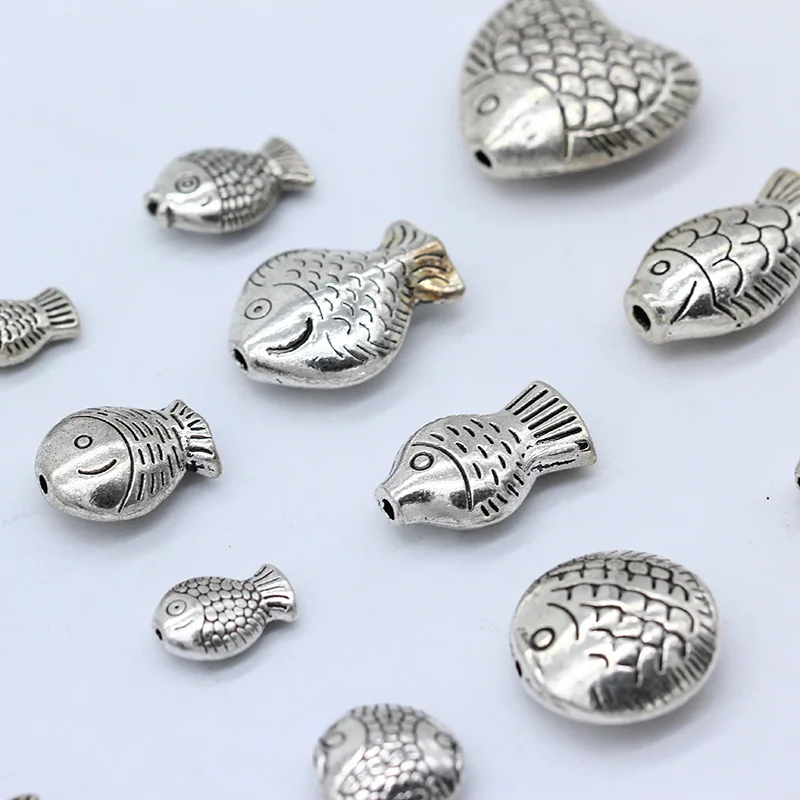 20p тибетские серебряные счастливые резные бусины соединители для рыбы Подвески