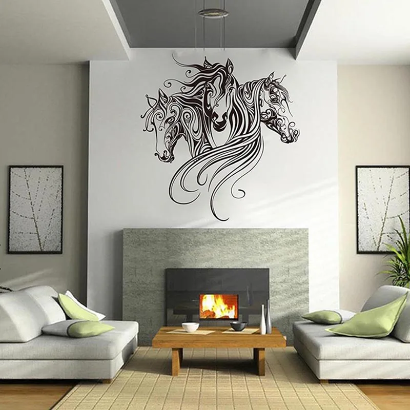 Cartoon Set Of 3 Horse Head Flora Wall Sticker Sitting Room Living Room Horse Head Jungle Animal Wall Decal Bedroom Vinyl Decor (1)