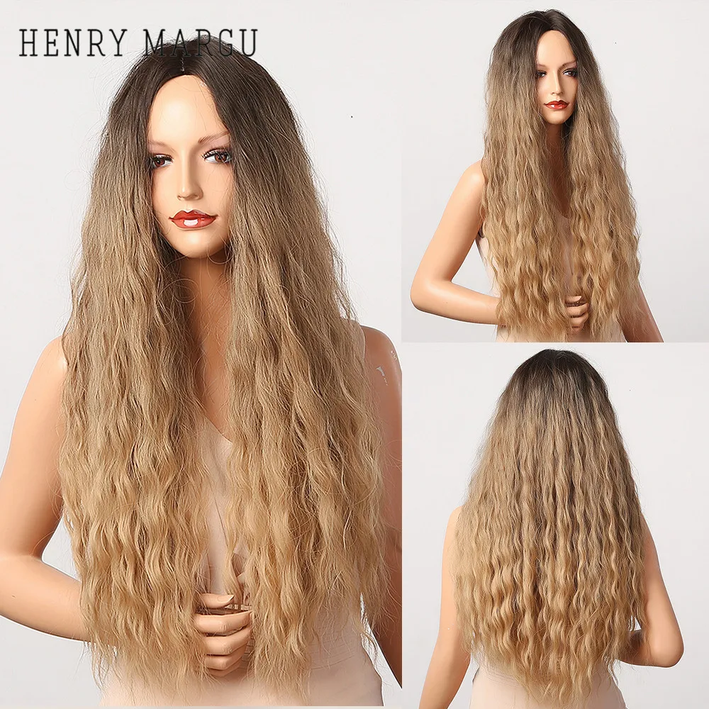 Wig Blonde Afro Curly Cosplay Black Golden Synthetic-Wig Heat-Resistant Middle-Part Brown