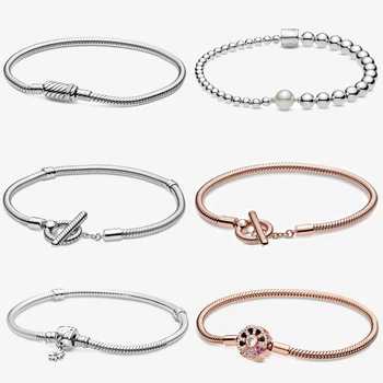 

2020 New Arrivals rose gold silver color T-Bar Snake Chain Bracelet charm Bracelet for Women Authentic Charm Jewelry Making Gift