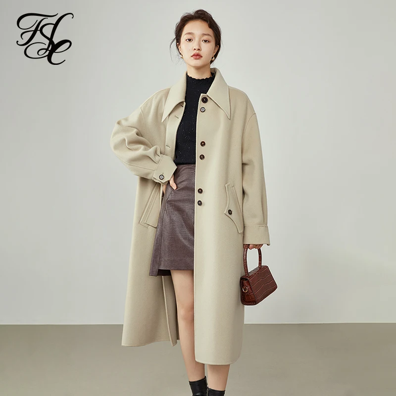 Пальто женское шерстяное средней длины на пуговицах с карманами | Женская одежда
