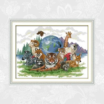 

Joy sunday Cross stitch Kits DMC Printed on Canvas Animal World Patterns DIY Handwork Embroidery Beginner Needlework Sets