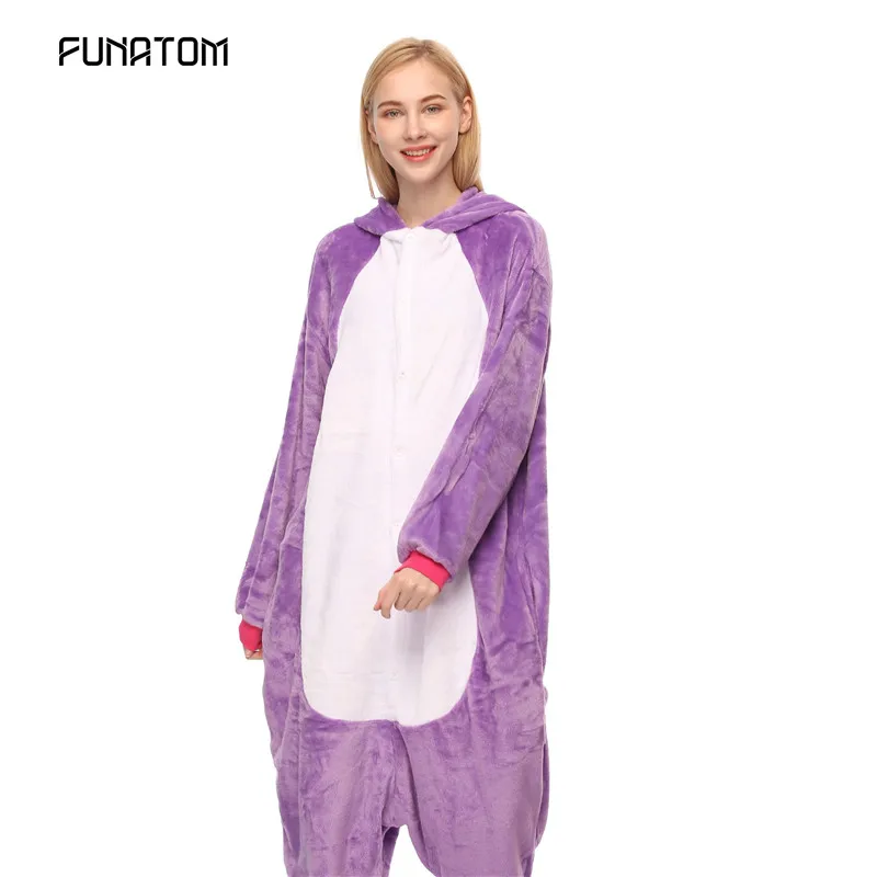 purple unicorn Синий слон зимние пижамы животных Жираф Ститч единорог пижамы наборы для женщин мужчин унисекс взрослых фланелевая ночная рубашка с пандой - Цвет: purple unicorn