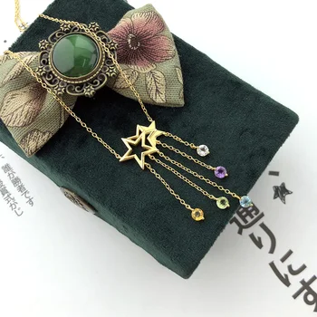LAMOON 925 Sterling Silver NecklaceStar Tassel Shooting Star Gemstone Pendant 14K Gold Plated Fine Jewelry For Women LMNI098