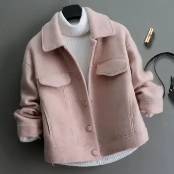 

new arrival auutmn winter short woolen coat women single breasted wool blends jacket