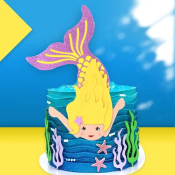 

New Mermaid Cake Topper seaweed star birthday cake flags Children's birthday party Cupcake Toppers Baby Shower Party Decoration