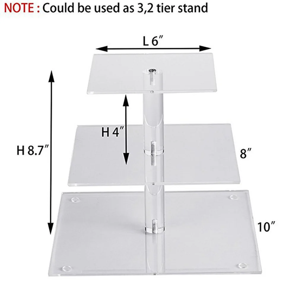  Acrylic Wedding Easy Install Square Base Supplies Transparent Display Home Holder Dessert 3 Layers 