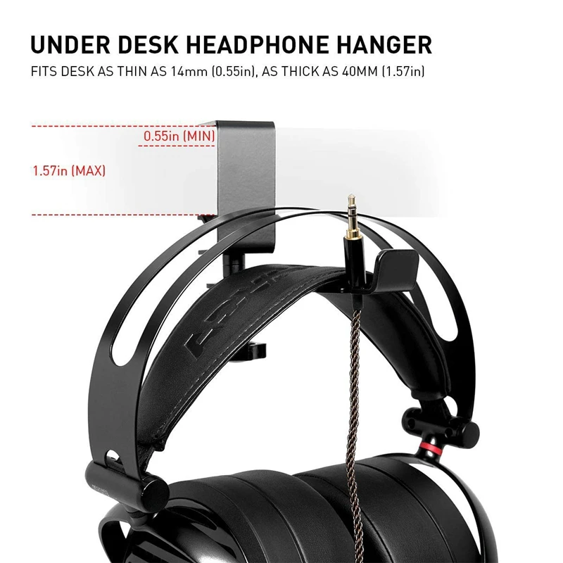 Headphone Hanger 360 Degree Rotation Universal Aluminum Headphone Adjustable Headset Stand Clamp Mount Desk Hook Holder Fits A