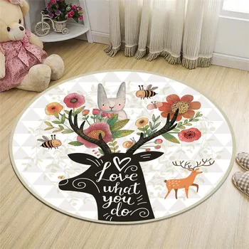 

Cartoon Animals Rabbit Round Carpet for Living Room Bedroom Home Decor Hanging Basket Area Rug Children Kids Soft Play Mat