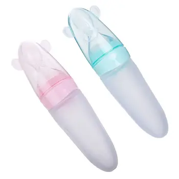

Baby Silicone Squeeze Feeding Bottle Travel Infant Food Rice Cereal Feeder Spoon