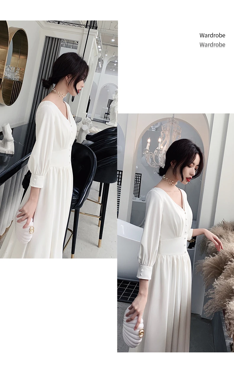 Мусульманское вечернее платье с рукавами 3/4, Vestido de Festa robe de mariee robe, атласное короткое вечернее платье, маленькое белое платье