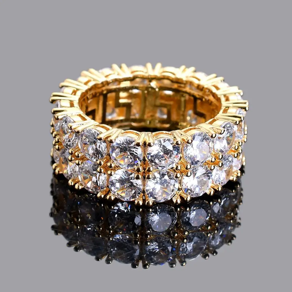 

Hip Hop 2 Rows AAA CZ Stone Bling Ice Out Round Finger Rings for Men Women Hiphop Jewelry Size 7-11 Drop Shipping