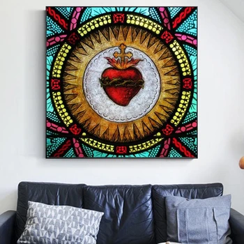 

Sacred Heart Stained Glass Wall Art Canvas Decorative Painting Wall Poster and Print Wall Art Picture for Living Room Home Decor