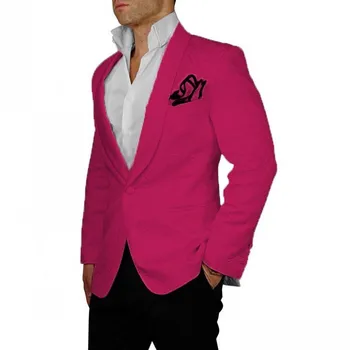 

Newest Groomsmen Shawl Lapel Groom Tuxedos Hot Pink and Black Men Suits Wedding/Prom Best Man ( Jacket + Pants + Tie ) Z80