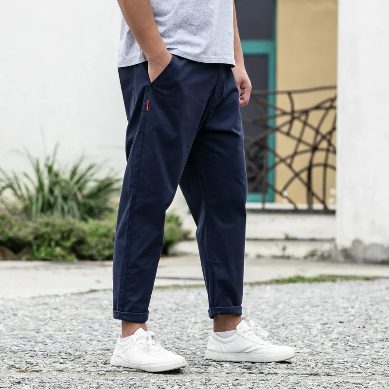 1106 Blue 9 pants Повседневные брюки мужские летние мужские большие размеры хлопковые повседневные брюки мужские модные большие размеры свободные однотонные укороченные брюки - Цвет: 1106 Blue 9 pants