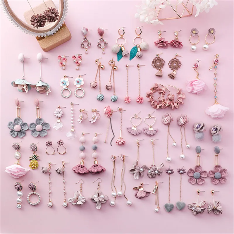 

Korea Sweet Pink Girl Heart Flower Drop Earrings Imitation Pearl Tassel Dangle Earrings Pendientes Jewelry Wedding Party Gift