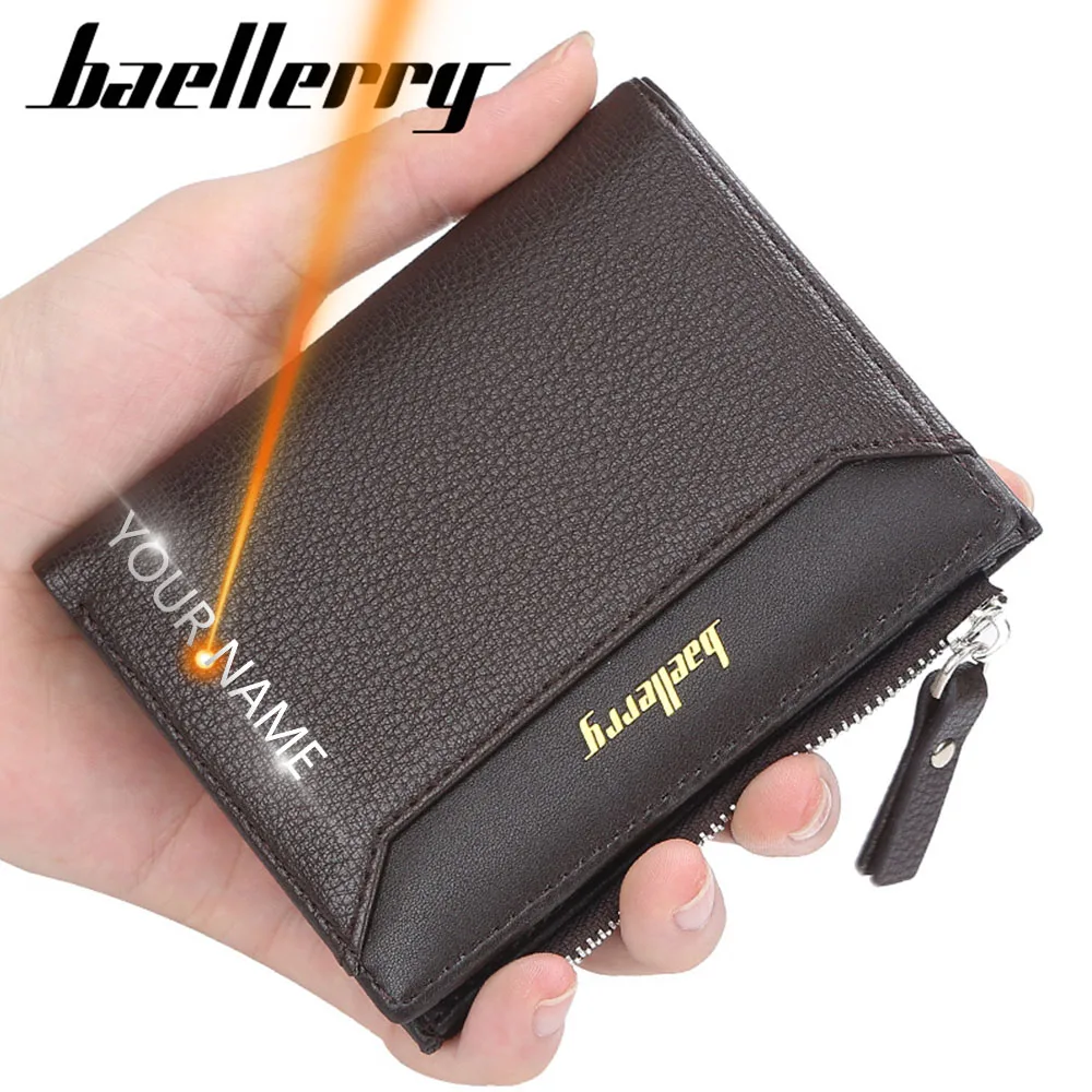 Male Purse Wallets Card-Holder Coin-Pocket Name-Print Fashion High-Quality Zipper Solid