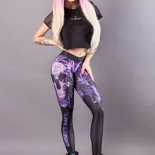 Женские брюки с принтом черепа узкие ноги фитнес Длинные повседневные брюки для пробежек