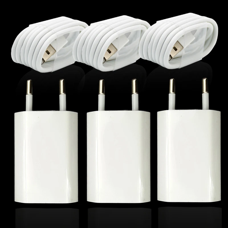3 компл./лот ЕС плагин для настенного AC USB Зарядное устройство для iPhone 8 Pin Зарядка через usb кабель+ путешествия Зарядное устройство адаптер для Apple iPhone 5 5S 6 6S 7 Plus - Тип штекера: Европейский Союз (ЕС)