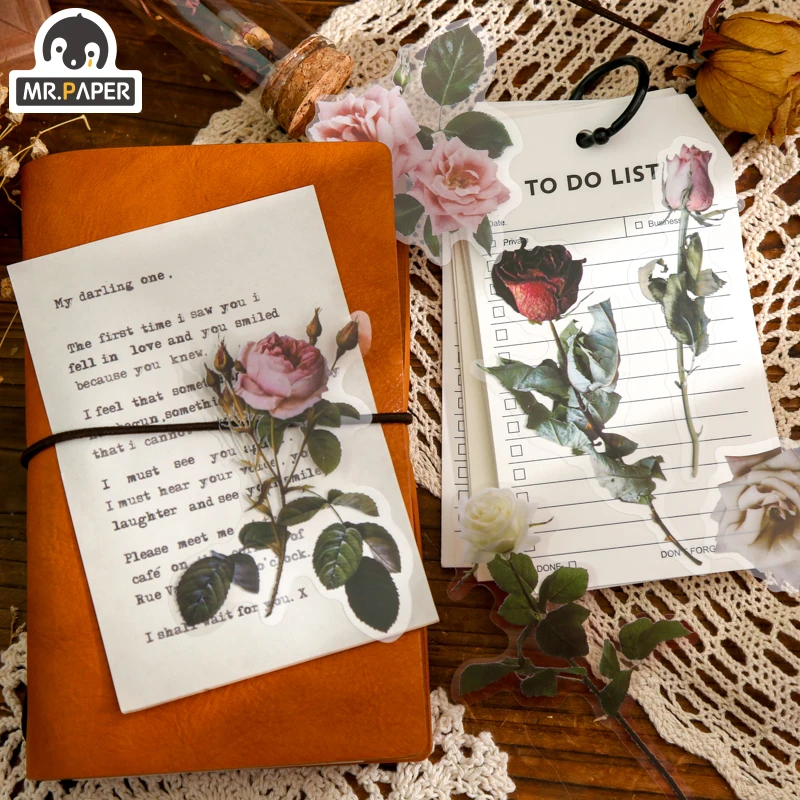 Mr.paper 6 Designs 12 Pcs/bag Bottled Flowers Series Plant Style Butterfly Flower Hand Account Material DIY Decoration Stickers