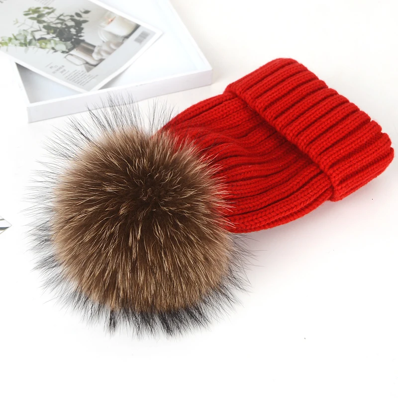 Winter Brand Female Fur Pom Poms hat Winter Hat For Women Girl 's Hat Knitted Beanies Cap Hat Thick Women Skullies Beanies