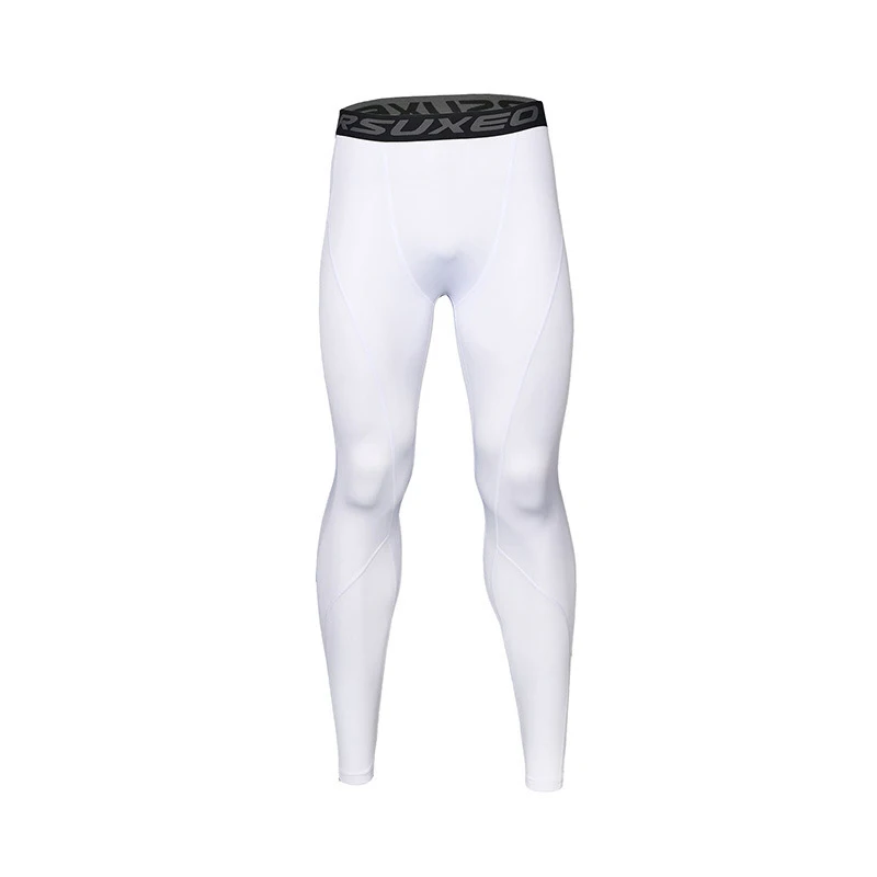 White ARSUXEO мужские компрессионные брюки быстросохнущие эластичные RunningTights тренажерный зал тренировка фитнес Баскетбол спортивная одежда, леггинсы для занятий йогой - Цвет: White