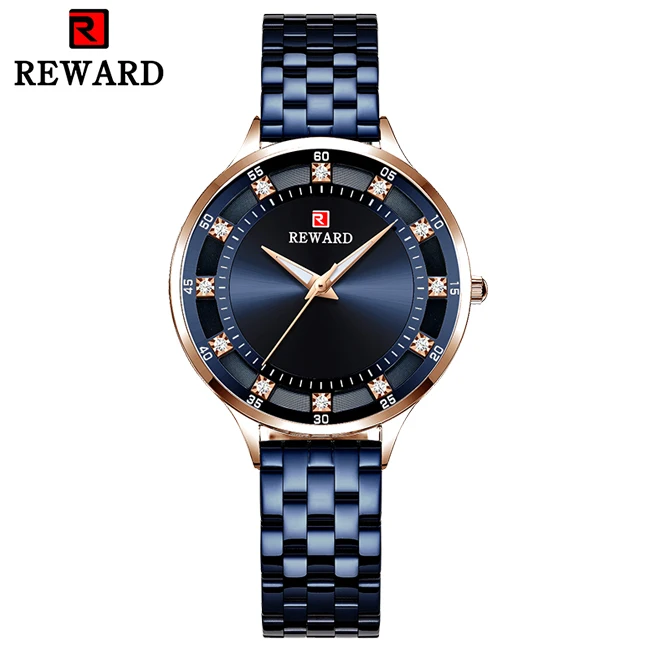 Rose blue Награда Топ бренд мода алмаз дамы кварцевые Wrsit часы Роскошный Кристалл для женщин браслет часы женские водонепроницаемые наручные часы - Цвет: Rose blue