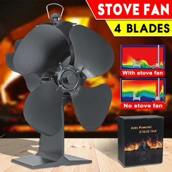 

Black Fireplace 4 Blade Heat Powered Stove Fan komin Log Wood Burner Eco Friendly Quiet Fan Home Efficient Heat Distribution
