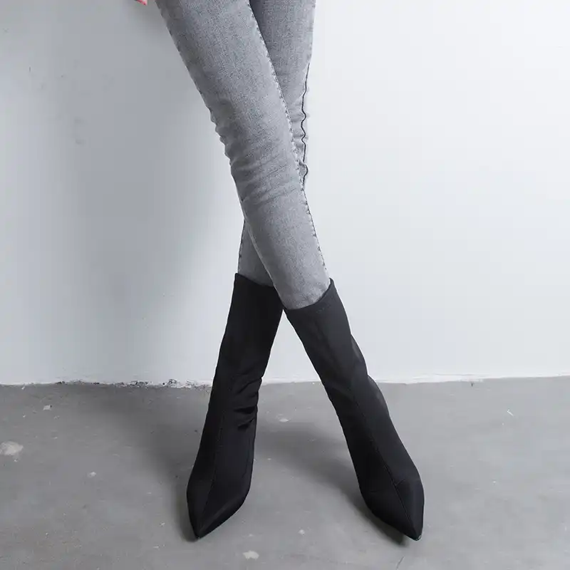 black pointed sock booties