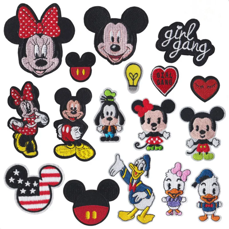 Mickey e Minnie Mouse Bordado Pano Patches para Vestuário, Ferro em Patches, Decoração de roupas, Colar