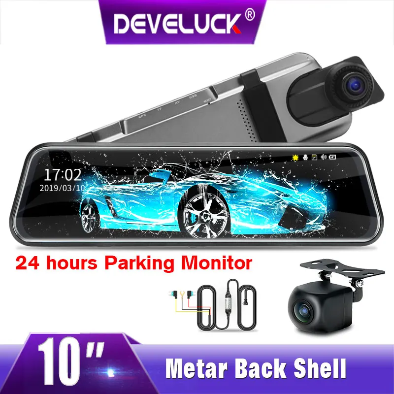 10-дюймовый Автомобильный видеорегистратор IPSTouch HD-экран двойной объектив 1080