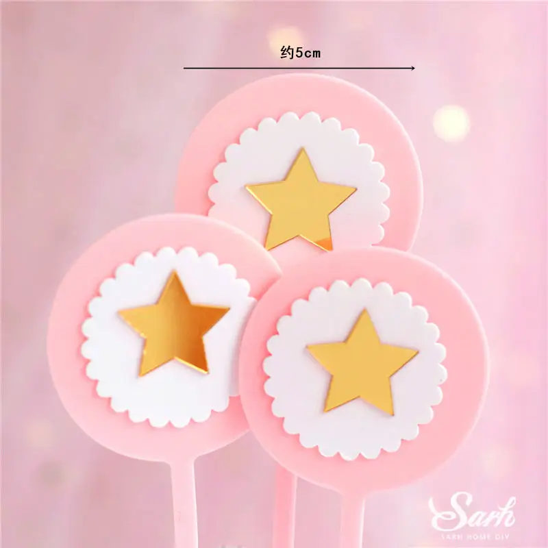 2sets flower star Акриловый розовый ой детский крюк Топпер для торта «С Днем Рождения» для вечерние украшения юбилей Алмаз Любовь Подарки принадлежности для выпечки - Цвет: 2sets flower star
