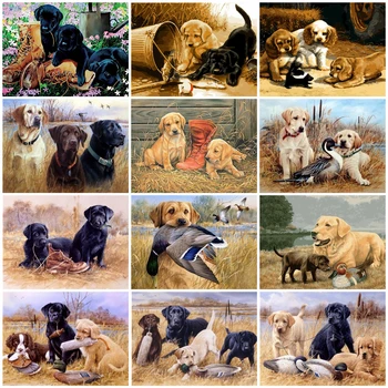 

HUACAN Painting By Numbers Dog Drawing On Canvas Picture Animal Kit Wall Art HandPainted DIY Home Decoration Gift