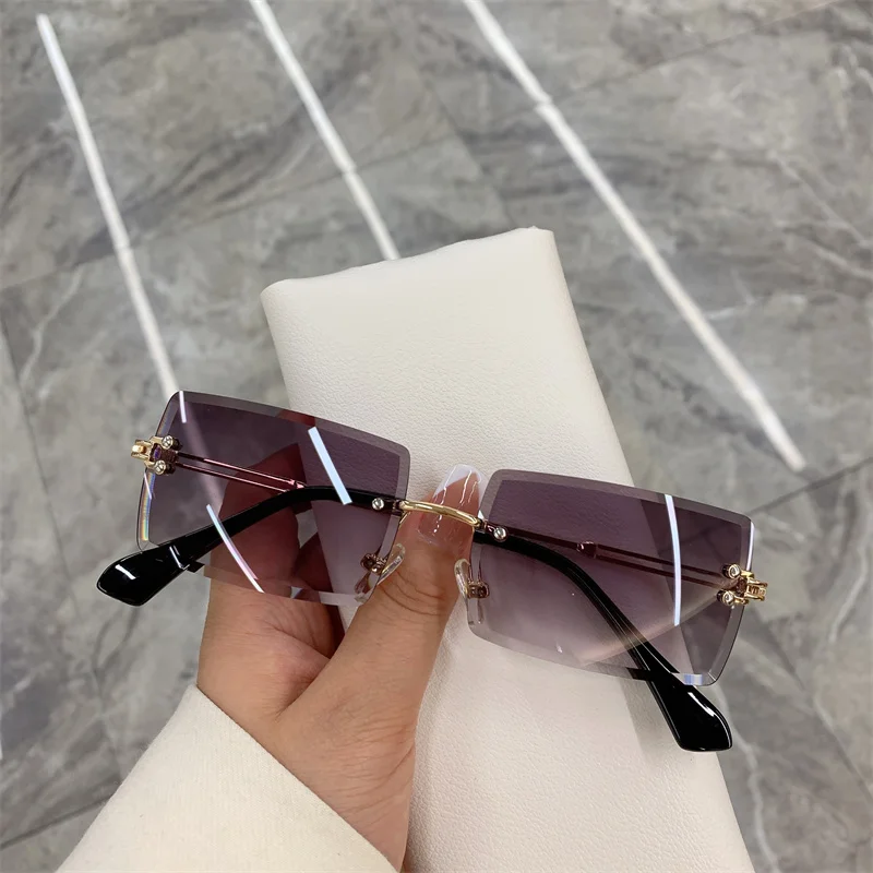 round sunglasses Vintage Fashion 2021 New Sunglasses Rimless Frameless Rectangle Shades Gradient UV400 Summer Traveling Sun Glasses for Women guess sunglasses Sunglasses