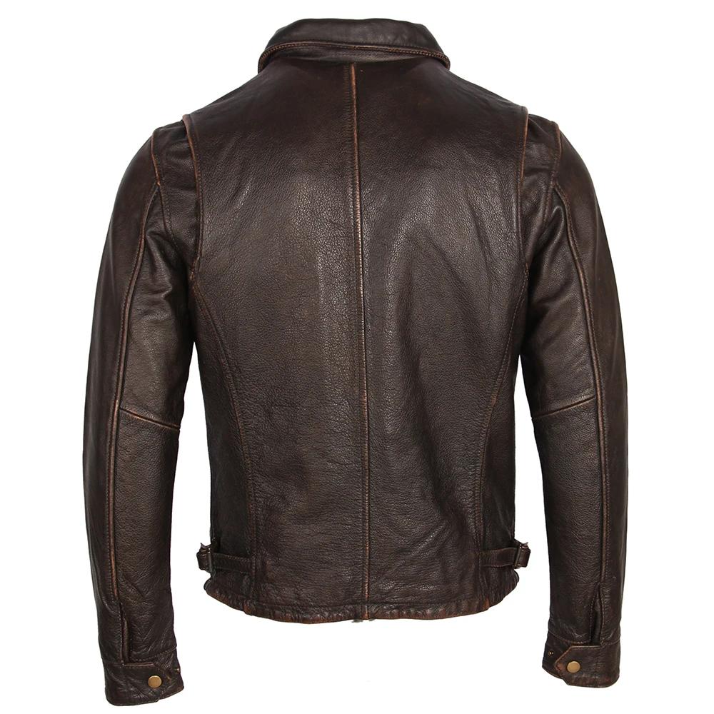Куртка из состаренной кожи, мужская кожаная куртка, винтажная кожаная куртка-бомбер из натуральной телячьей кожи, весна-осень, M252