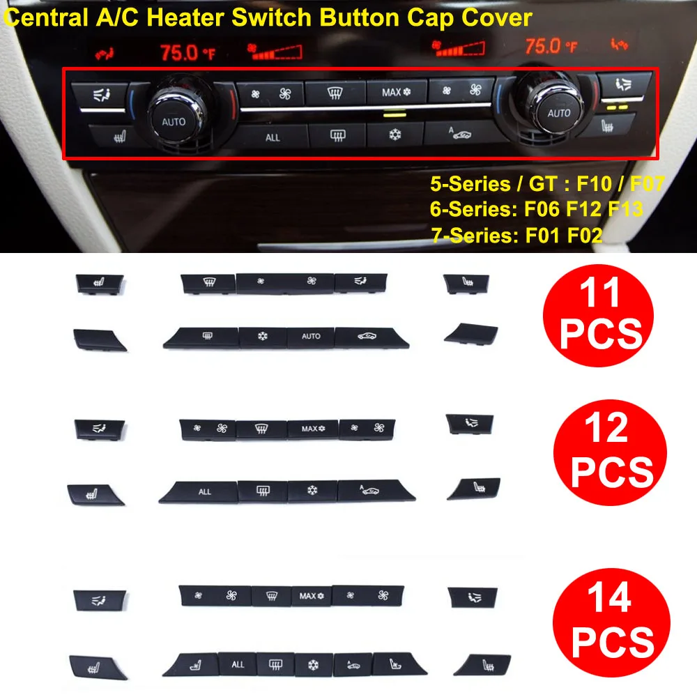 Three T Black Car 11 Button A/C Heater Switch Button Cover Repair Kit Speed Heater Control Panel Switch Button Key Caps Fit for BMW 5 Series F07 GT/F10/F11 6 Series F06/F12/F13 7 Series F01/F02 Three T Black Car 11 Button A/C Heater Switch Button Cover Repair Kit Speed Heater Control Panel Switch Button Key Caps Fit for BMW 5 Series F07 GT/F10/F11 6 Series F06/F12/F13 7 Series F01/F02