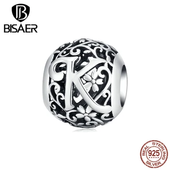 

Lette K Beads BISAER Hot Sale 925 Sterling Silver Retro K Letter Alphabet Beads Charms for Jewelry Silver 925 Bracelet GXC1444-K