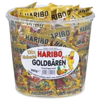 

HARIBO Boite de 100 Sachet de 10g de Bonbons gélifiés aux fruits l'Ours d'Or
