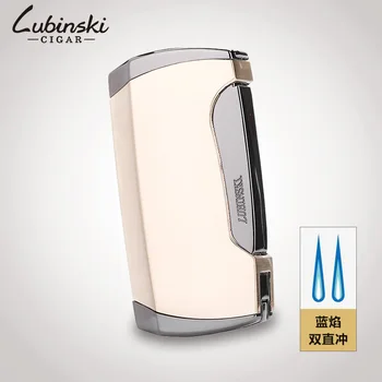 

LUBINSKI Professional Metal Double Torch Jet Blue Flame Cigar Lighter Cigarette Lighter Windproof Outdoor Somoking Tool
