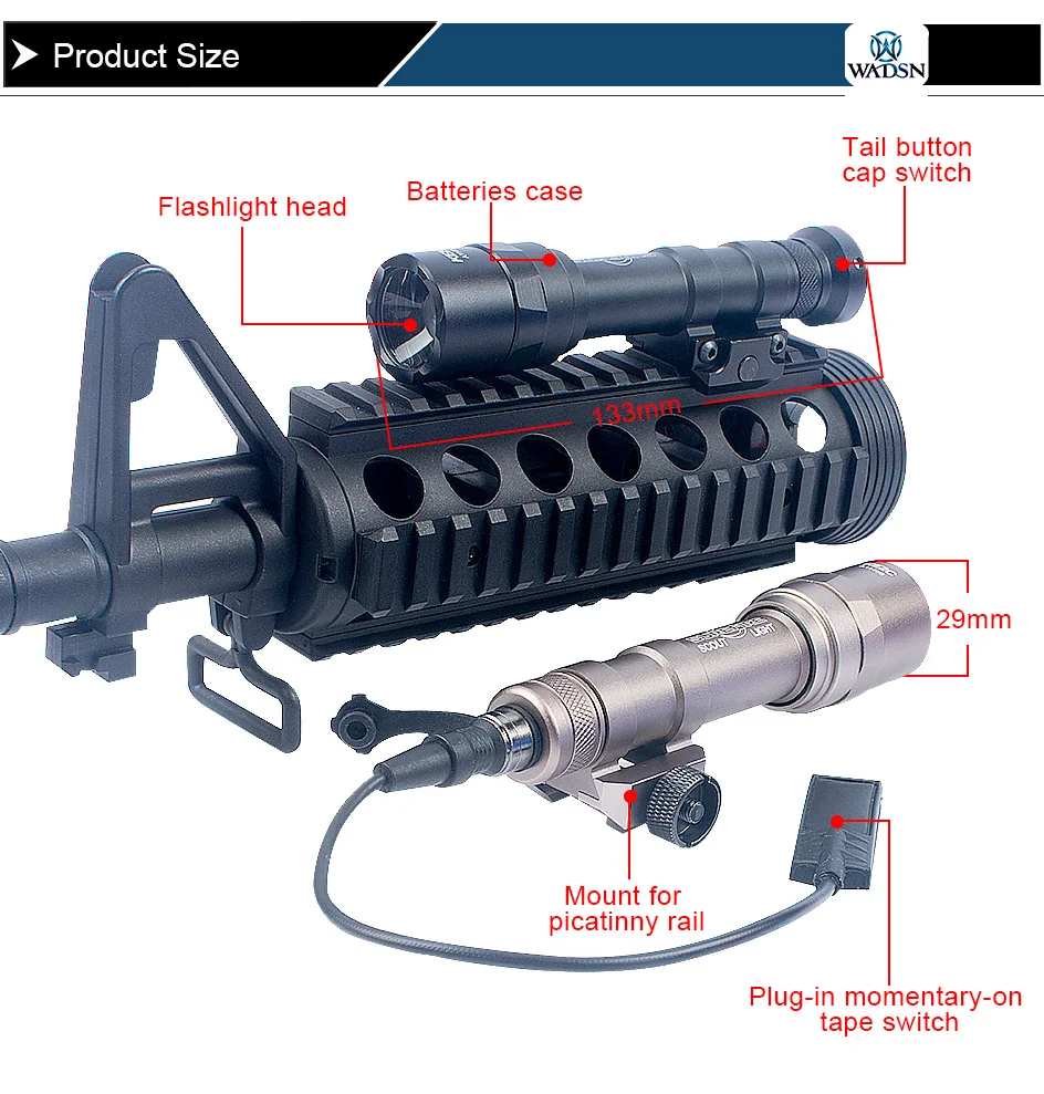 WADSN Softair Surefir M600U мини Скаут свет страйкбол тактический фонарик для оружия 560 люмен дистанционный переключатель хвоста WEX356