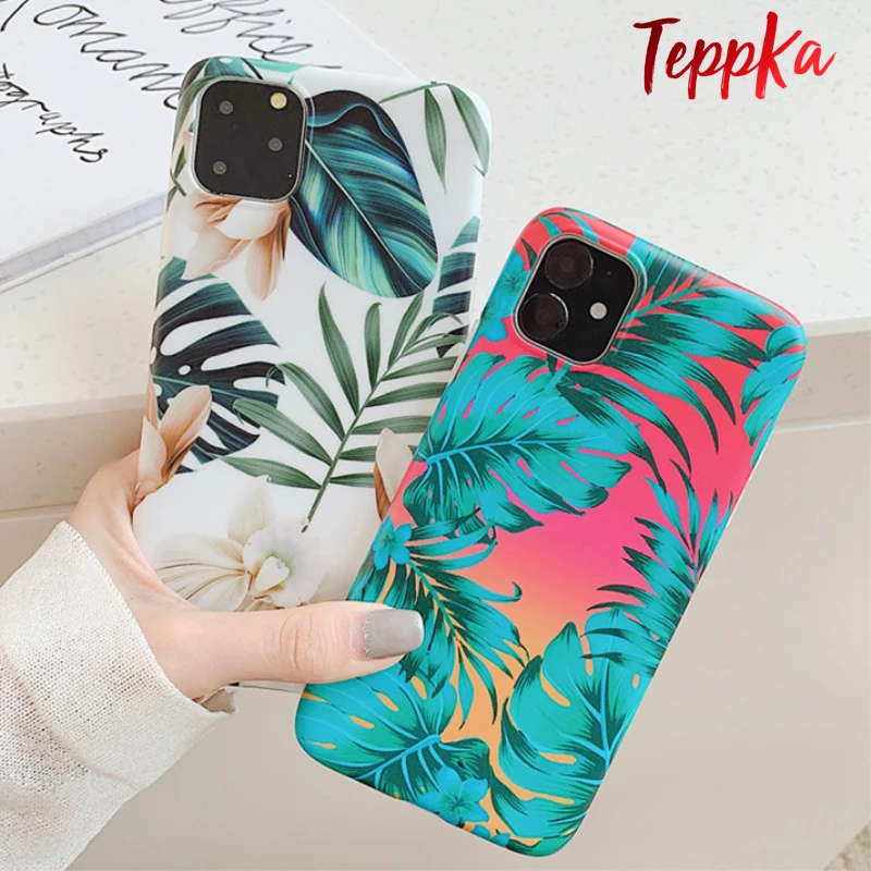 Teppka чехлы для iPhone 11 Pro Max X XR XS 6 6S 7 8 Plus Цветочные листья Мягкий силикон IMD задняя