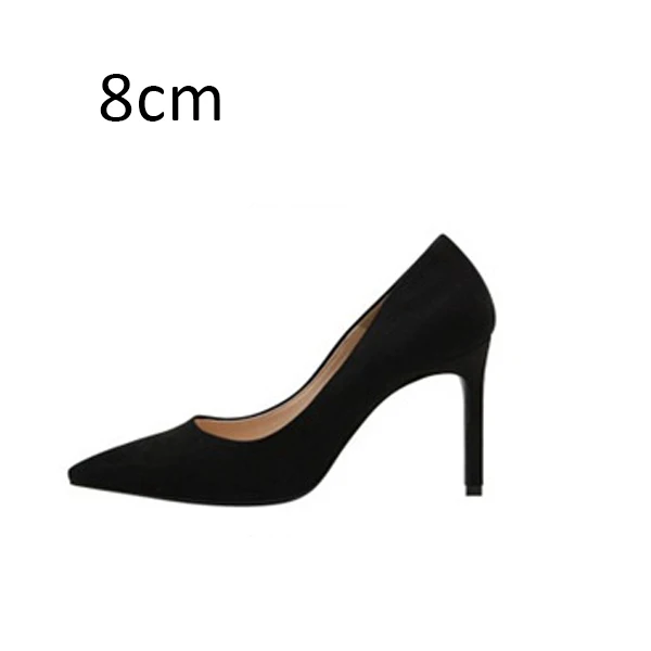 Женские туфли-лодочки; туфли на высоком каблуке; женские свадебные туфли с острым носком; сезон весна-осень; офисные женские модельные туфли на тонком каблуке размера плюс - Цвет: Black Pumps 8cm