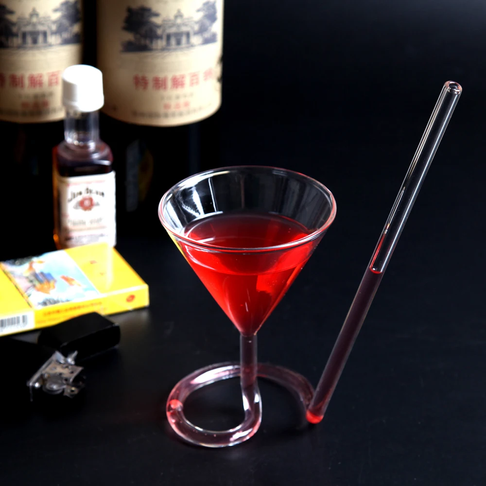 Creative Screw Spiral Straw Molecular Cocktail Glass Bar Party Wine Transparent Glass Martini Champagne Glass Wine 3
