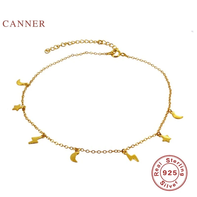 

CANNER Stars Moon Lightning Anklet Bracelet 925 Sterling Silver Anklets For Women Women Foot Jewelry Summer Cavigliera Donna