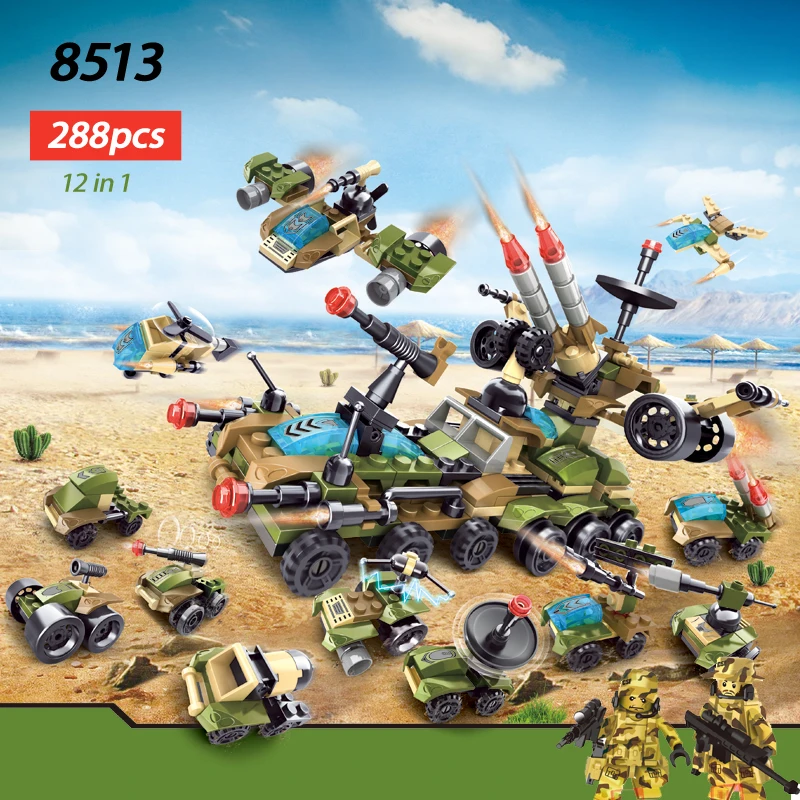 

12in1 288pcs building blocks kit DIY Tank helicopter car military series Compatible LegoINGLY military figure toys children gift