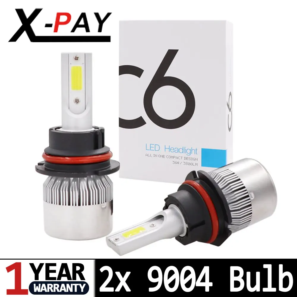 

2x 9004 LED Headlight Bulbs 36W 6000K C6 Series HB1 Headlamp Conversion Kit Super Bright Car Motorcycle Auto Headlamp Bulbs
