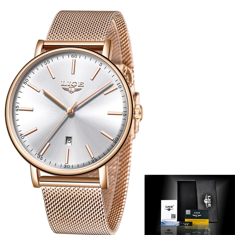 LIGE s Stainless Steel Ultra-Thin Casual Wristwatch Quartz ClockTop Brand Luxury Waterproof Watch  Womens Watches  Fashion Ladie 6